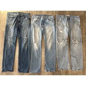 VTG Levis Red Tab Jeans Lot 3 Distressed Natural Holes Rips 501/505 - 31/32 x 30